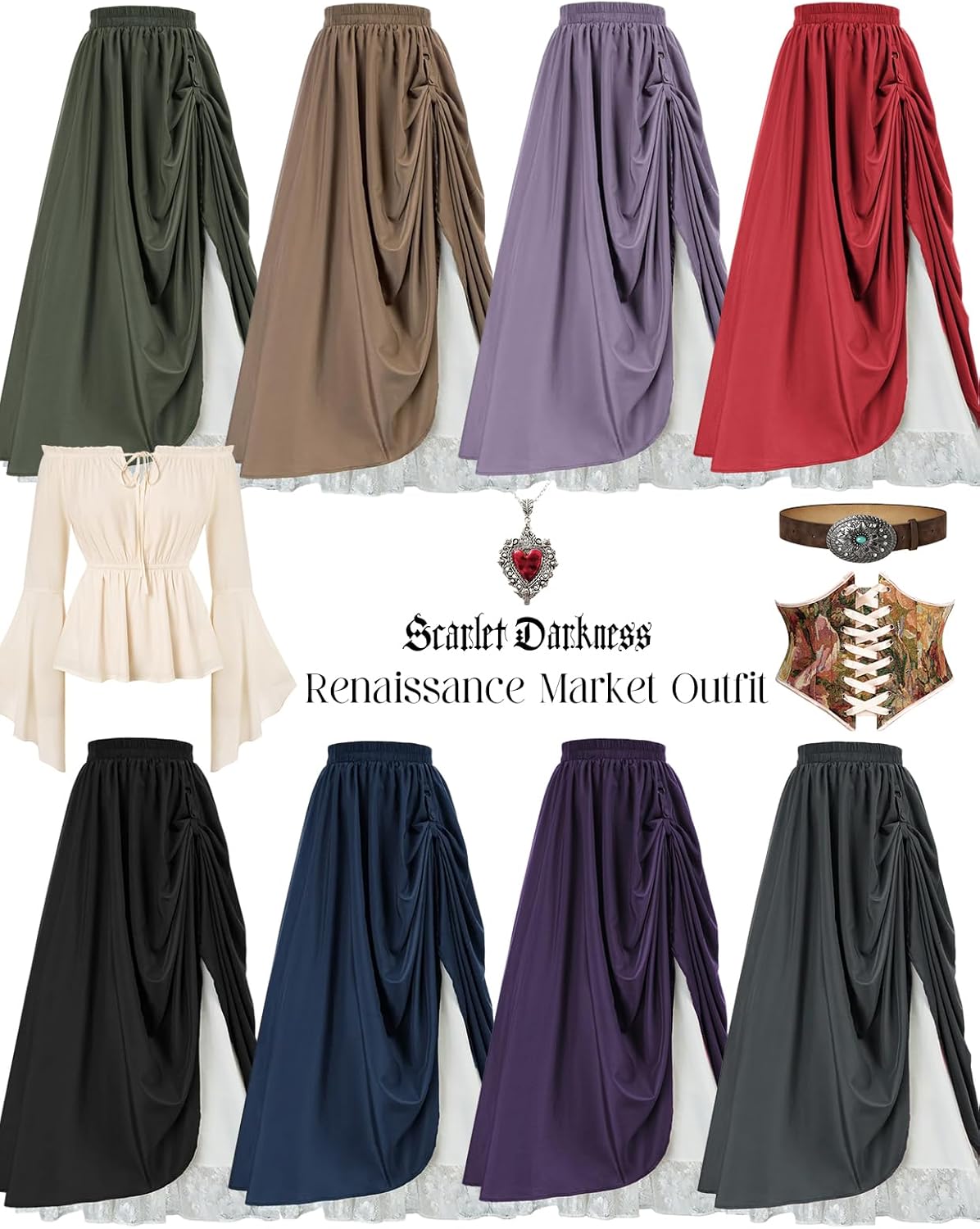 Scarlet Darkness Maxi Long Skirt for Women Double Layered Renaissance Skirts - Image 8