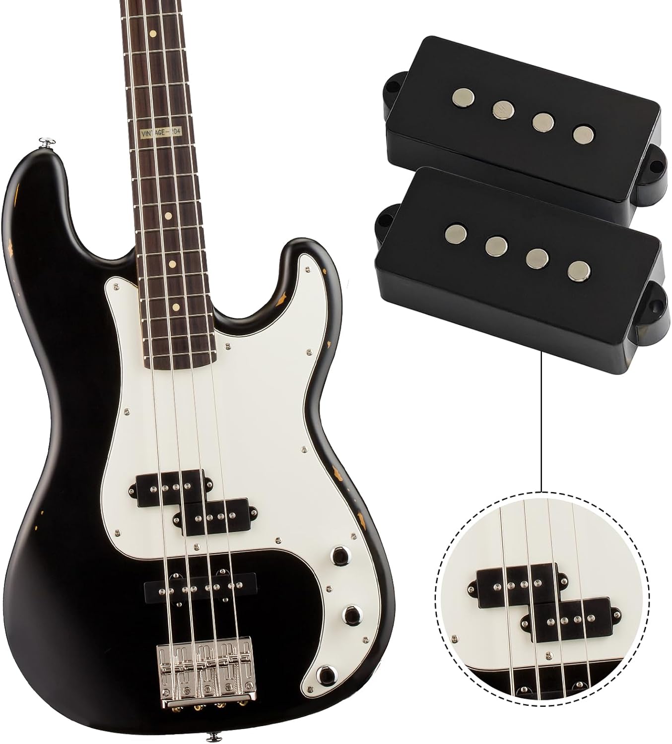 Alnico 5 Vintage Tone Split 4-String P-bass Precision Bass Pickups Set, Black