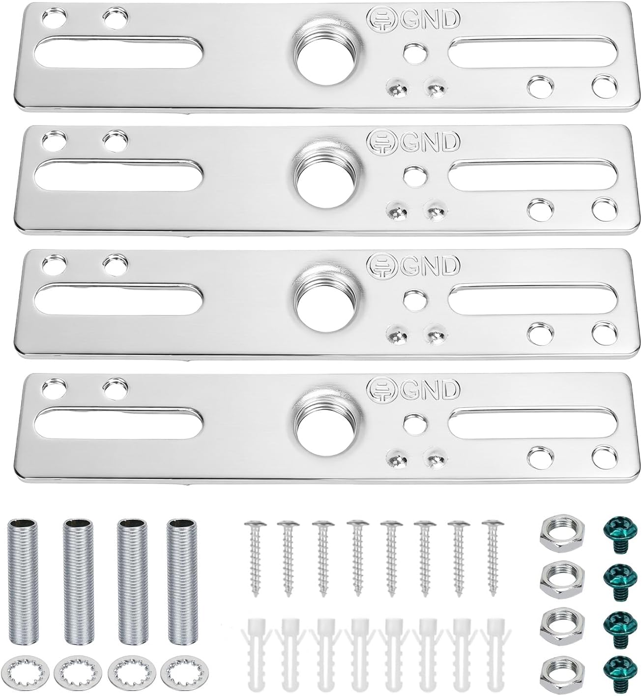 KC&KST 4Pack Light Fixture Mounting Brackets, Adjustable Mounting Plates for 4" Junction Box, Crossbar Set for Wall Light, Ceiling Light, Chandelier, Pendant (Style 2-Silver-4PC)