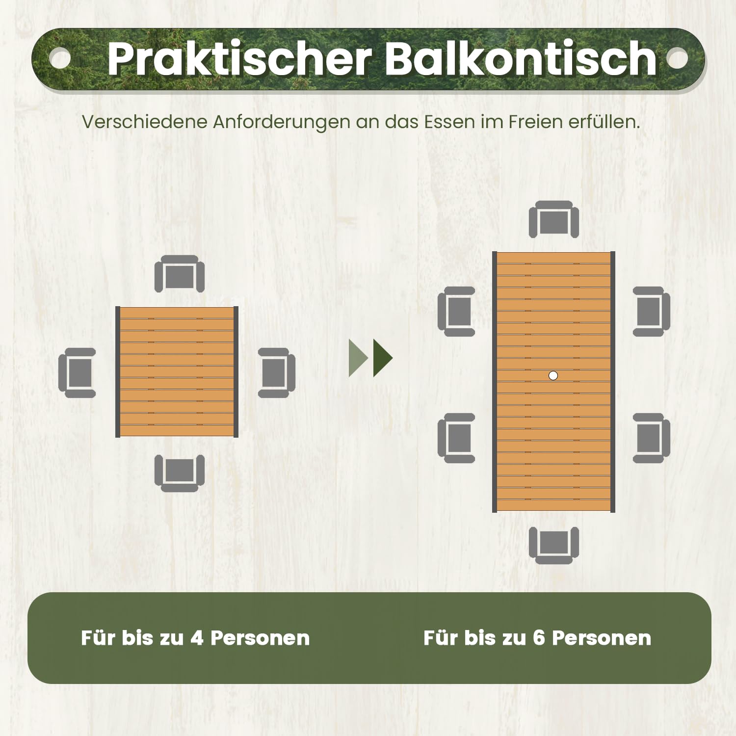 AVAWING Gartentisch ausziehbar mit Schirmloch für 2-6 Personen