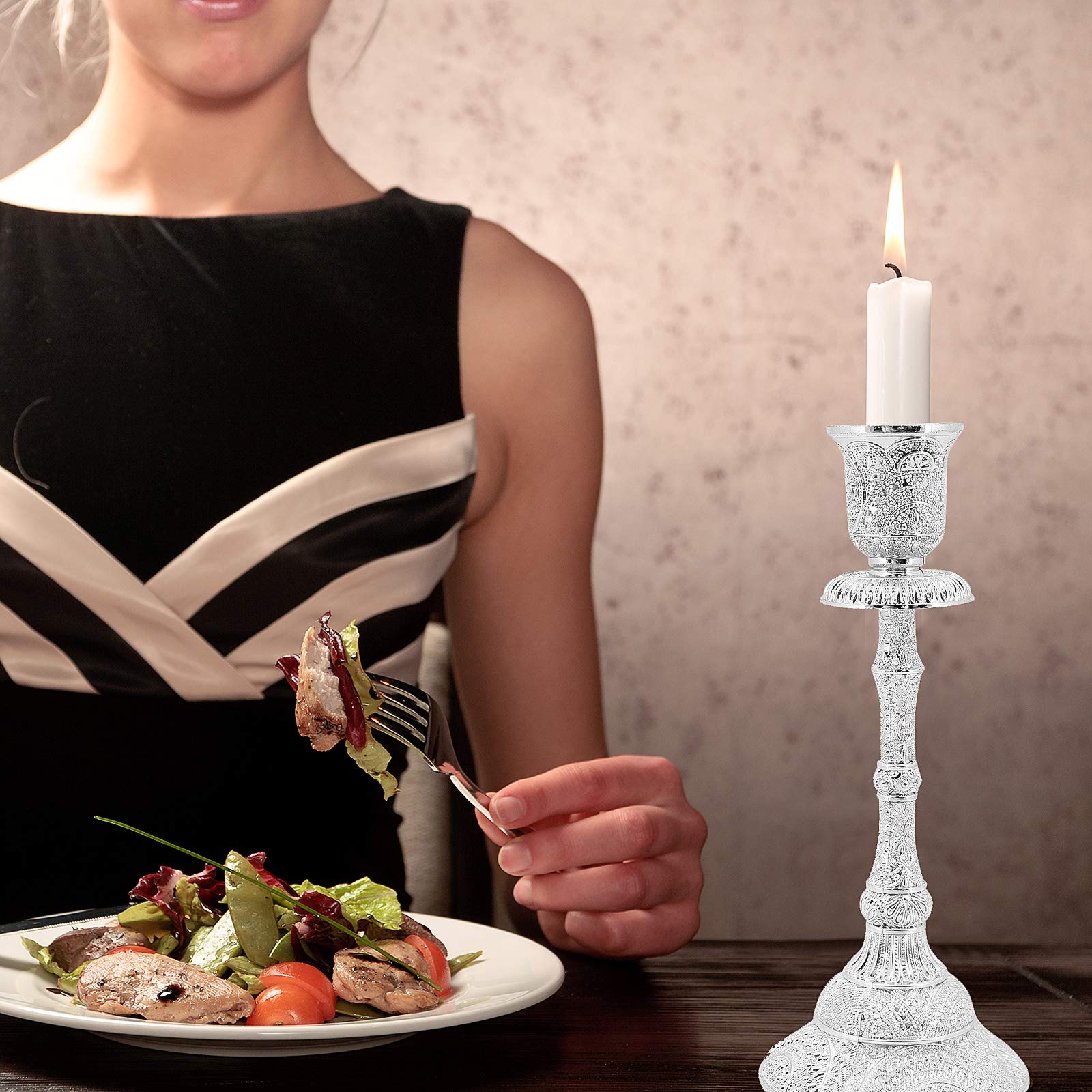 Candelabros cónicos, Juego de 2 candelabros chapados en Plata/Oro para Adornos de Sala de Estar, centros de Mesa, decoración del hogar (Plata)