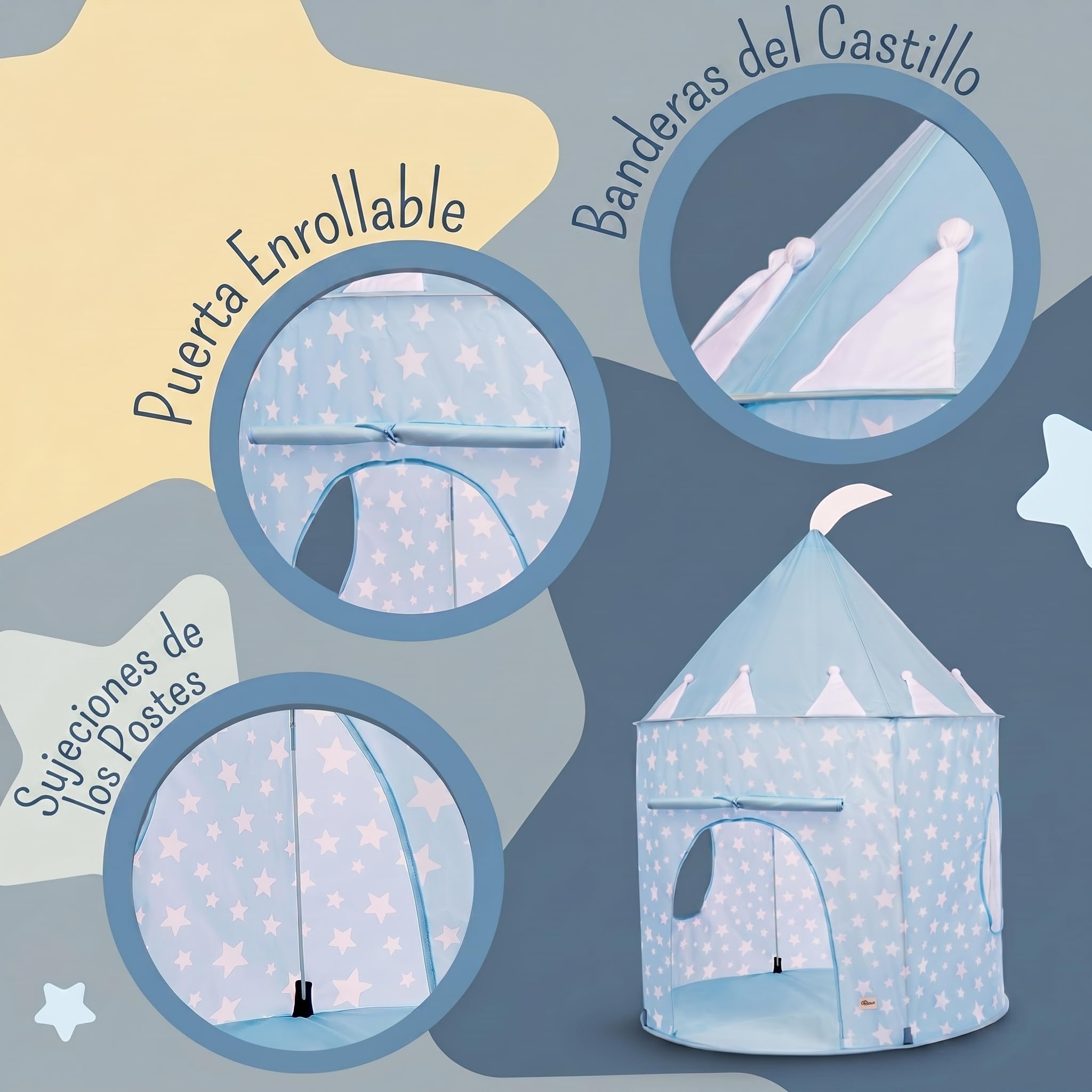 Tienda de juegos azul para niños, tienda emergente estrellada para interior/exterior para niños y bebés, área de juego/piscina de bolas y juguetes de jardín, diseño de estrella azul unisex