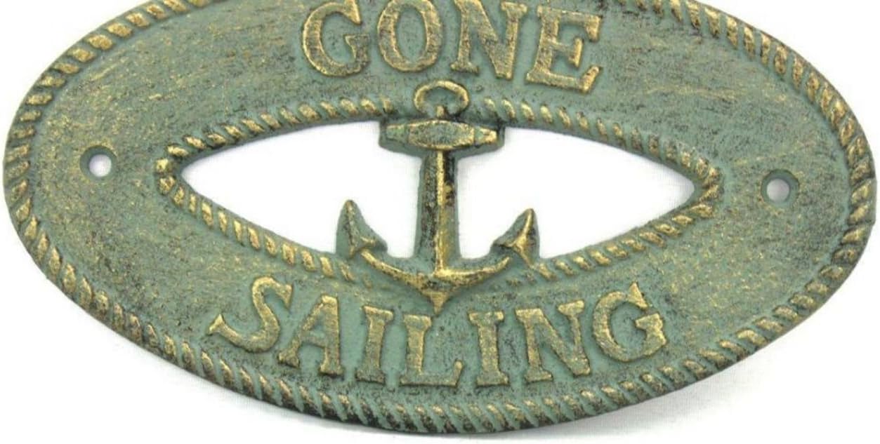 Hampton Nautical K-9304-bronze Antique Bronze Cast Iron Gone Sailing with Anchor Sign 8" - Decorative Metal Wall Art - Cast Iron Nautical