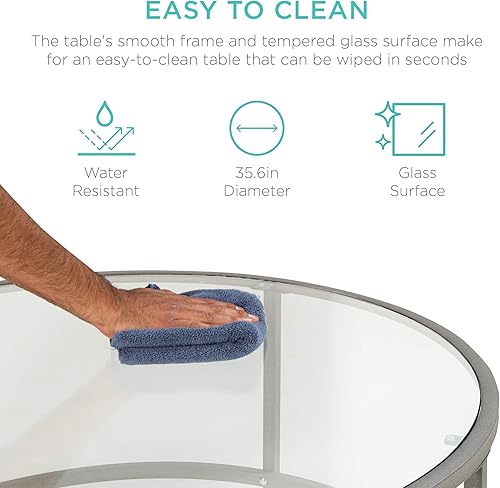 Miniatura 4 de Best Choice Products Mesa auxiliar redonda de cristal templado moderna de 36 pulgadas para sala de estar, comedor, té, decoración del hogar con