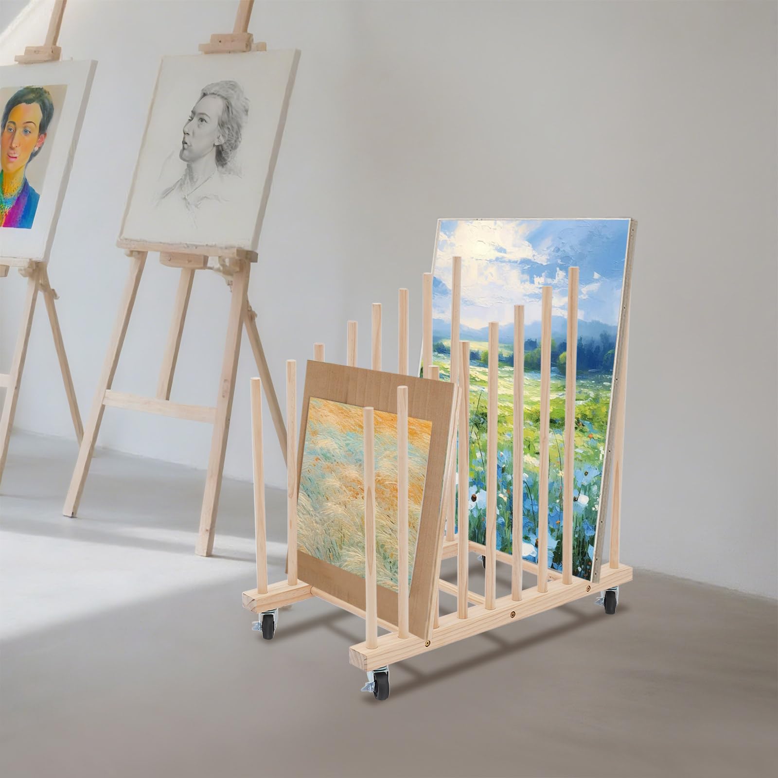Kunst-Aufbewahrungsregal, Kunst-Leinwand-Aufbewahrung, Kunst-Trockenständer, Leinwandbretter, Kunstaufbewahrung mit Rollen und Bremse für Zeichenbrett, Panel