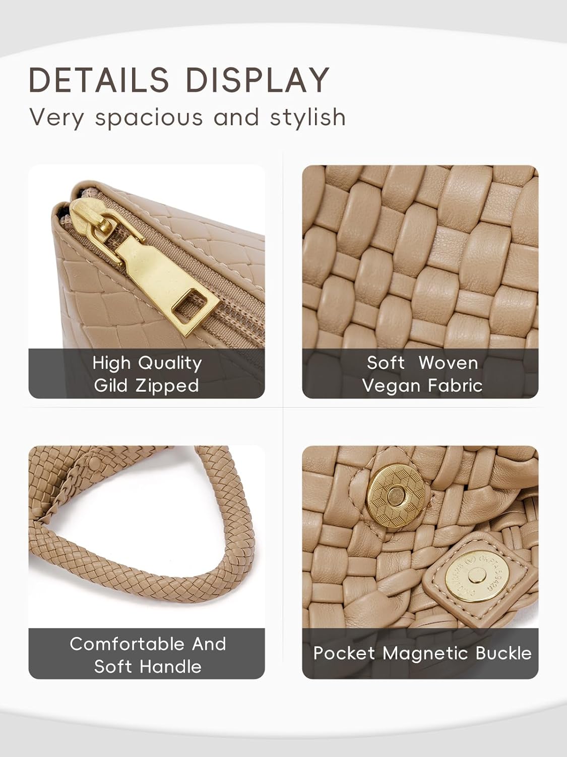 CLUCI Woven Shoulder Bag for Women, Vegan Leather Purse Tote Handbag 2PS - Image 6