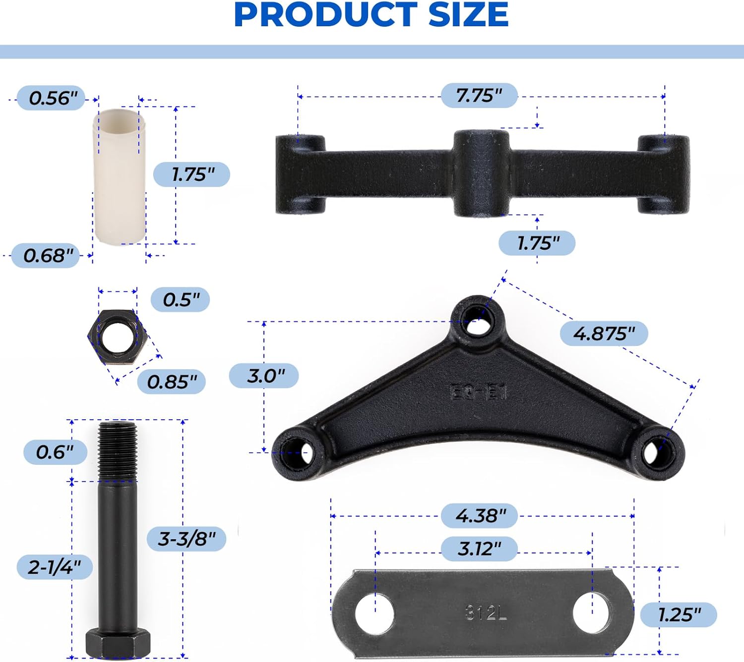 Trailer Shackle Kit, Heavy-Duty Trailer Leaf Spring Kit for Double Eye Springs (3.5K-7.2K Axles), 312L Shackle Straps, with Installation Hardware and Anti-Rust Coating, Durable Trailer Repair Parts