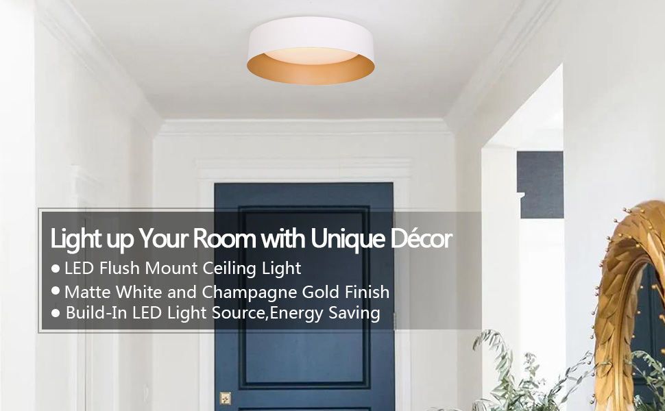 Image of Bargeni Flush Mount Ceiling Light,White with Gold Interior,12.5 Inches