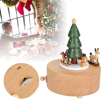Music Playing Box, Music Toy, Christmas Decorative Machinery Clockwork Wooden for Family Kids Christmas Gifts with Santa Ornaments