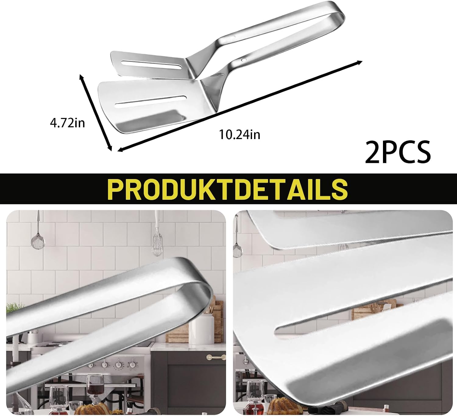 2 PCS Stainless Steel Grill Clamp, Anti-Scald Extended Handle Spatula Tong, New Multi-Functional Stainless Steel Barbecue Clamp, Multi-Purpose Barbecue and Kitchen Cooking Tool