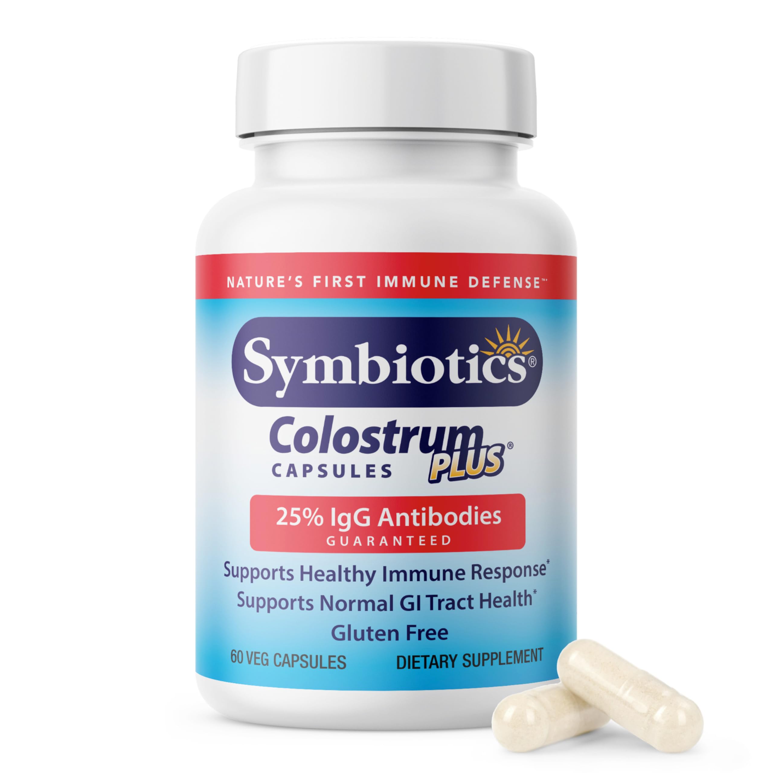 Symbiotics Colostrum 60ct Vegetable Capsules - Immunity Support - Lactoferrin Supplement & Colostrum Protein with Immunoglobulin - 25% lgG Antibodies - Gluten Free