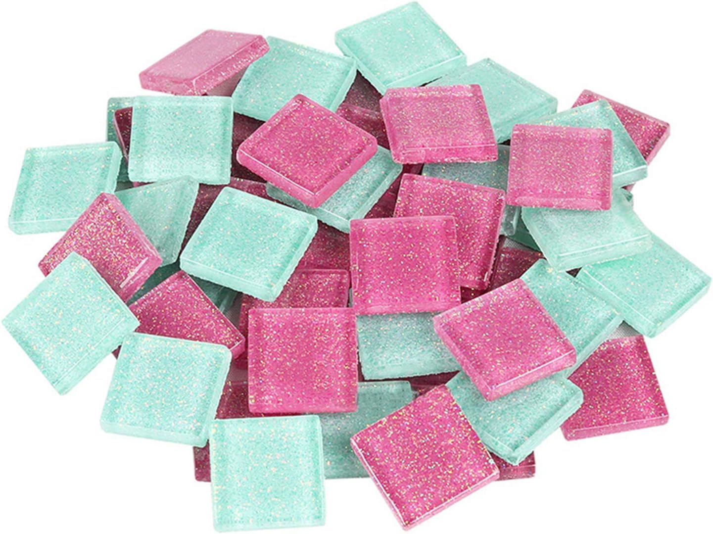 Mosaic Tiles 50 Pieces / 200 g Pack of Glitter Crystal Mosaic Tile Supplies for Home Decoration, DIY Crafts, Plates, Picture Frames, Flowerpots – 2x2 cm Square Tiles (Powder Blue)