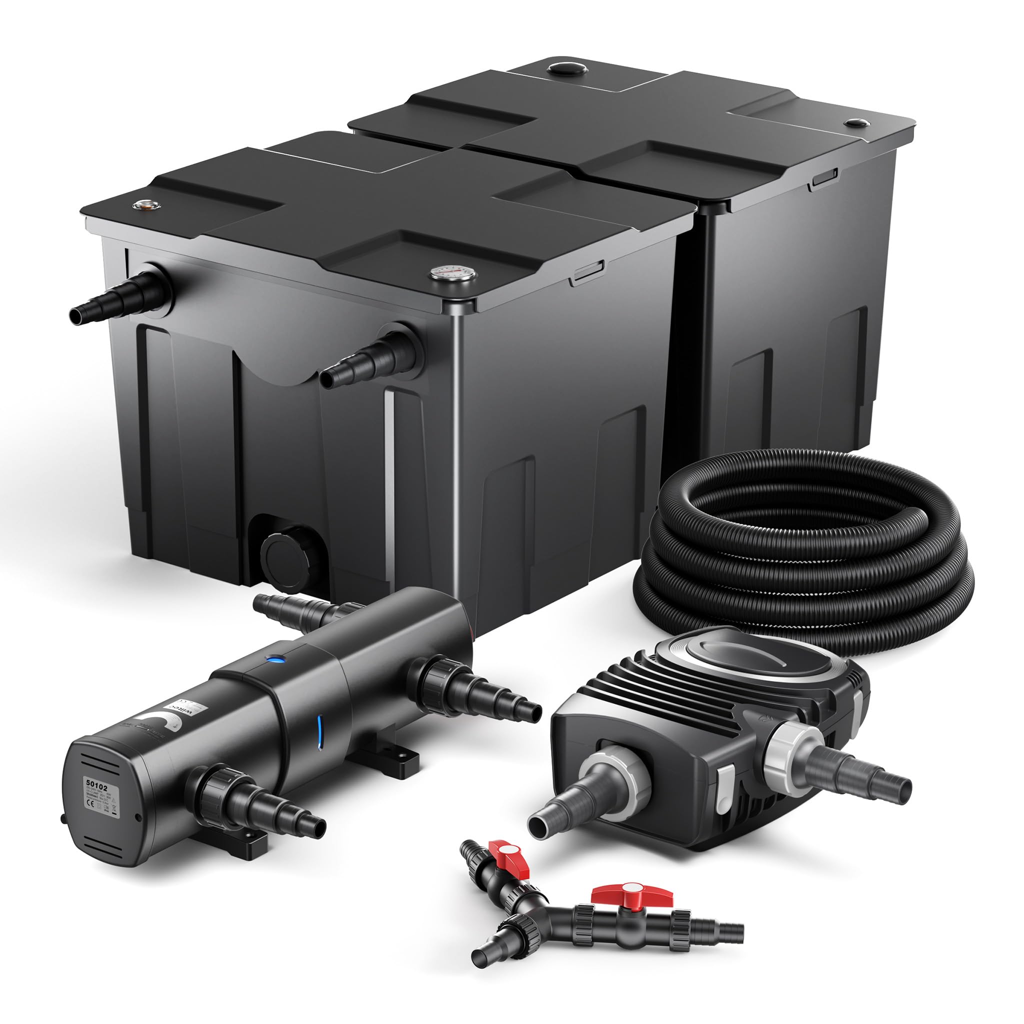 SunSun CBF-350B Teichfilter bis 60000 L NEO10000 Teichpumpe 10000l/h 80W CUV-236 UVC Klärer 36W 25m Teichschlauch 25mm Y-Verteiler