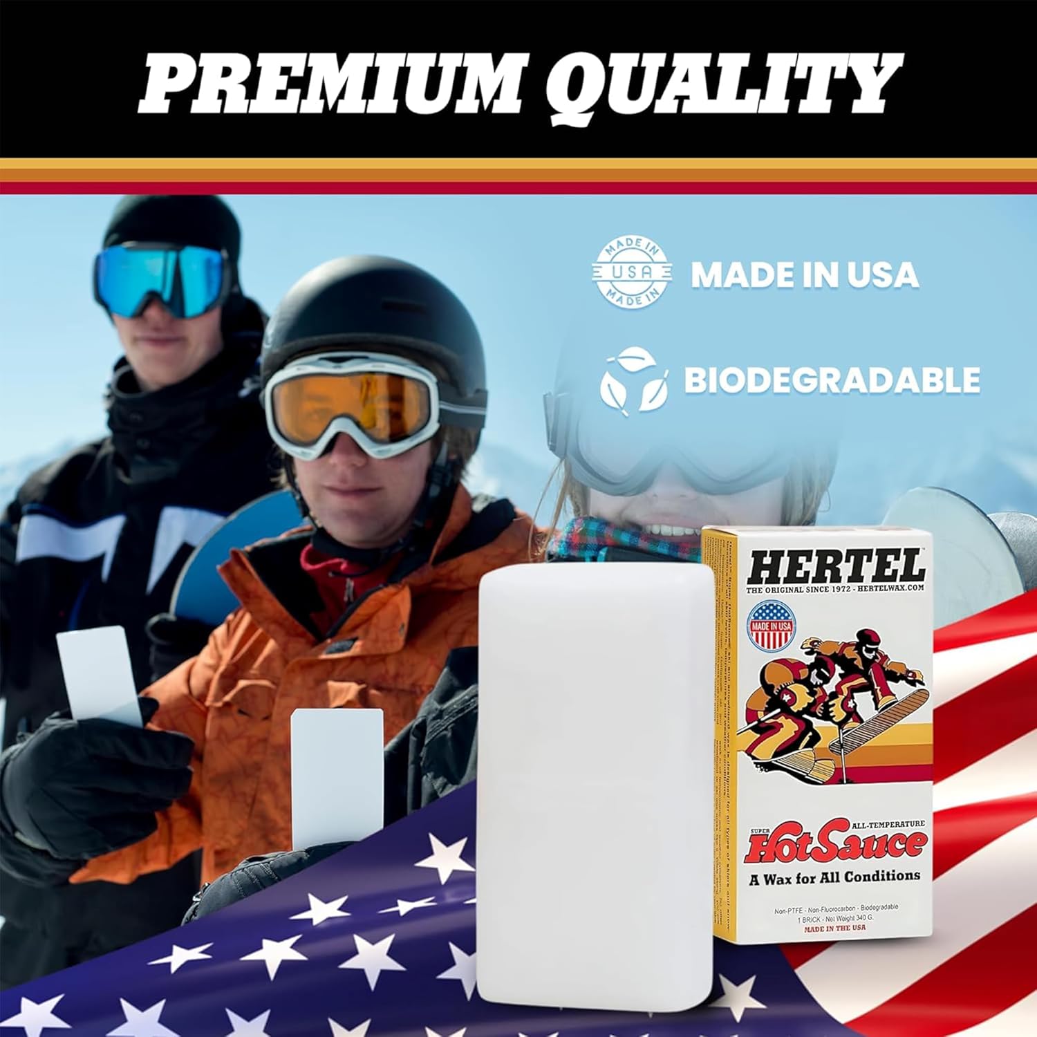 Hertel Super HotSauce All Temperature Ski and Snowboard Wax - Easy to Apply, Rub On or Iron On Hot Wax for Snowboards and Skis - Last up to three times longer (340 g)