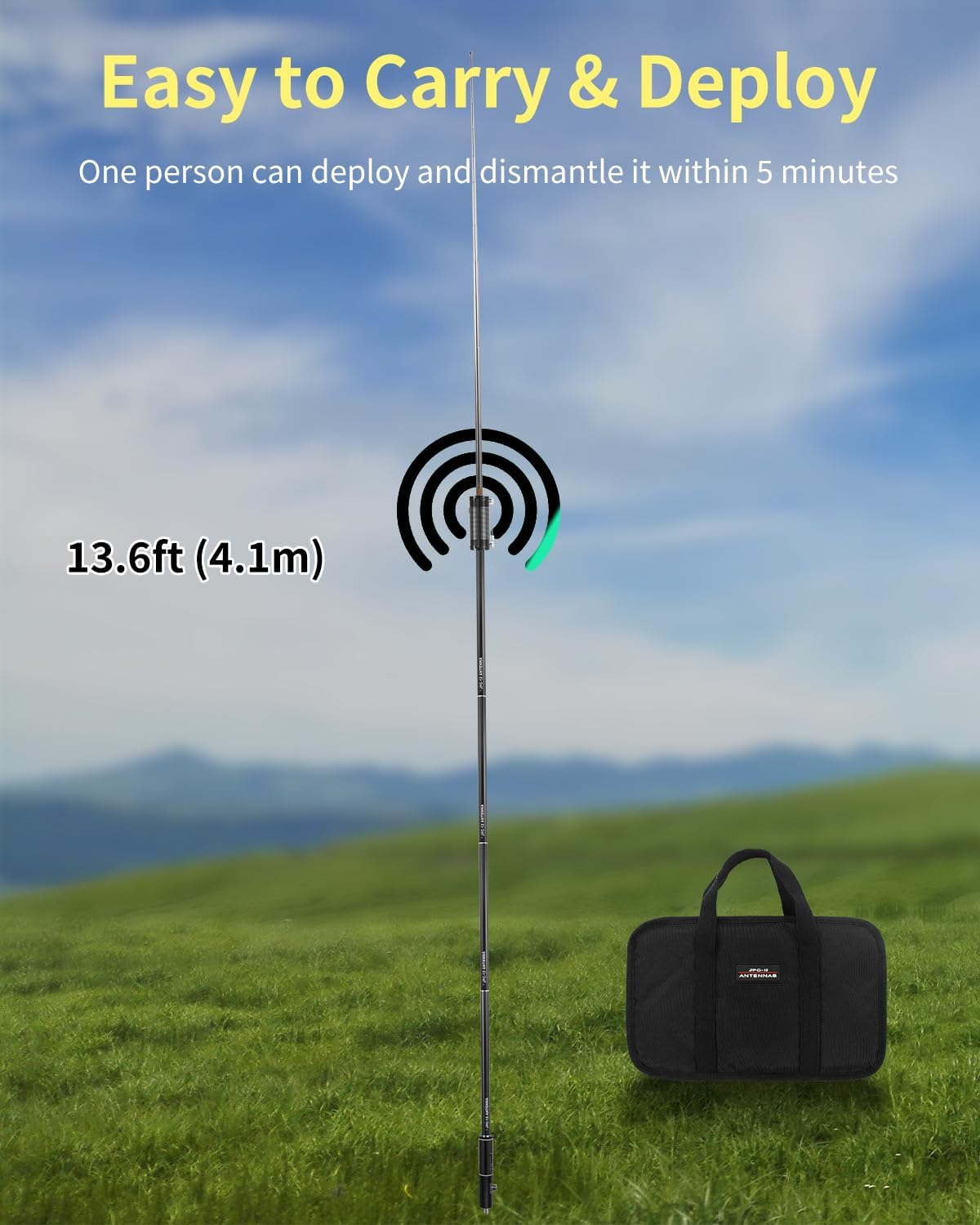 JPC-12 Portable HF Antenna,7MHz-50MHz Full Band HF Vertical Antenna, 40m-6m 8 Bands, with Sliding Adjuster, Suitable for Amateur Radio and Outdoor Use (4.1 Meters)