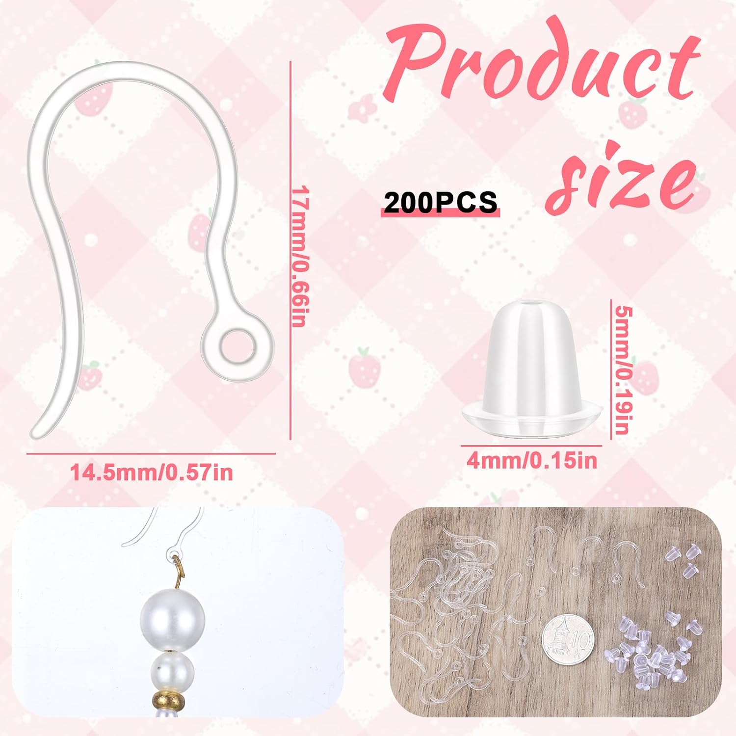 100 PCS Clear Plastic Earring Hooks, Anti Allergy Ear Wire Plastic Earrings with 100 Earrings Backs, Clear French Earring Hooks for Jewelry Making DIY for Sensitive Ears