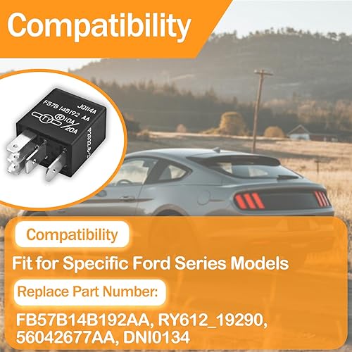 Miniatura 5 de Relay F57B14B192AA (Set of 2) 10A/20A 12VDC 5Pins, Replacement for F57B 14B192 AA, RY612, 965453041, F5TZ-14N089-B, F5TZ14N089BA - Compatible for