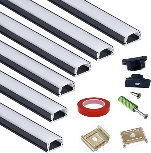 Miniatura 10 de THMOOTHER Paquete de 6 tiras LED de aluminio montadas en superficie de 16 pulgadas con difusor anti UV, mejora tu iluminación con estilo y