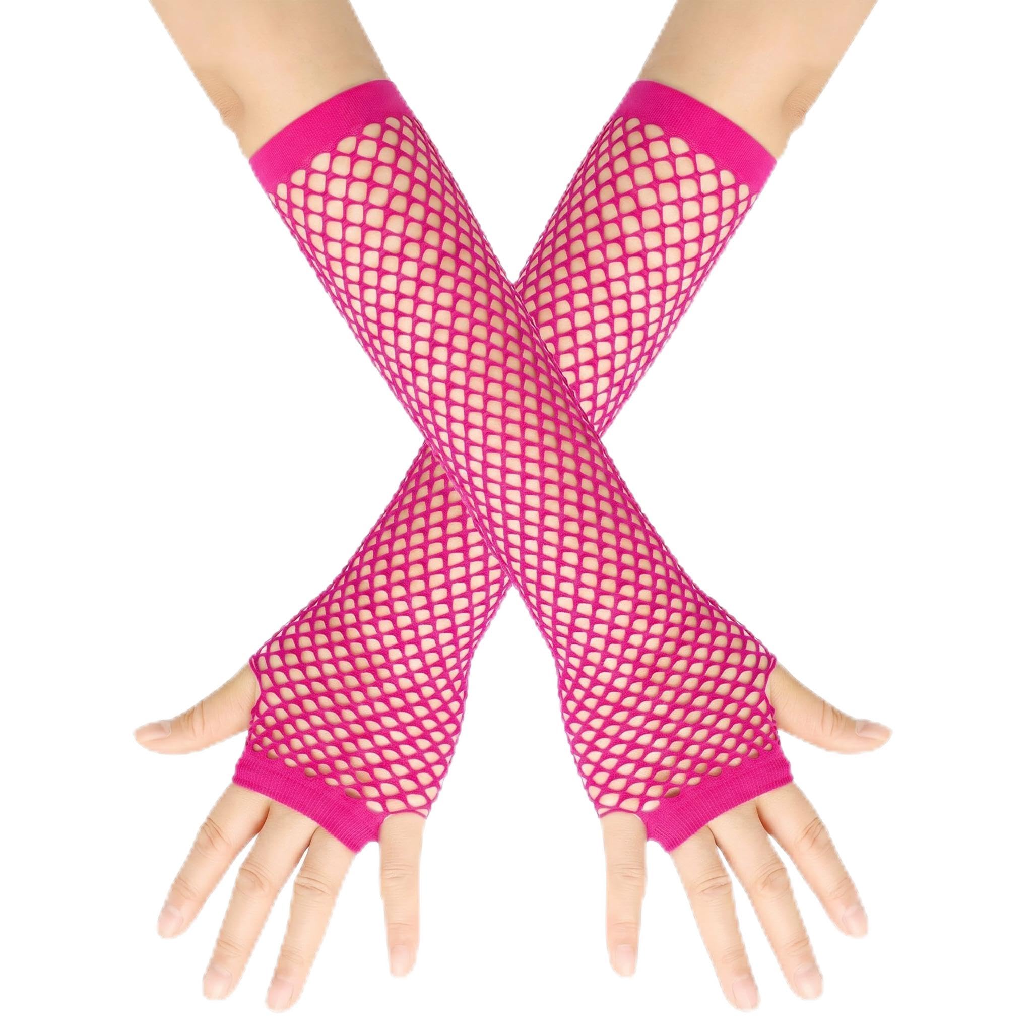 Leryavow Fingerless Arm Sleeves Gothic Party Cosplay Glove for Theme Magenta