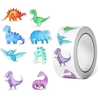 Pack of 500 Round Animal Stickers 8 Patterns Sticker Roll Dinosaur Stickers Round Dinosaur Stickers Animals Reward Stickers Round Stickers Children for Girls Boys Scrapbooking DIY Crafts Colour D