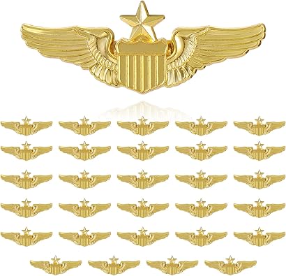 Airplane Pin,Pilot Wings Pin,Gold Air Force Senior Pilot Wing Badge,Pilot Costume Lapel Pins,Metal Aviator Pins for Hat Shirt Uniform Costume,Gift for Flight Schools & Graduation