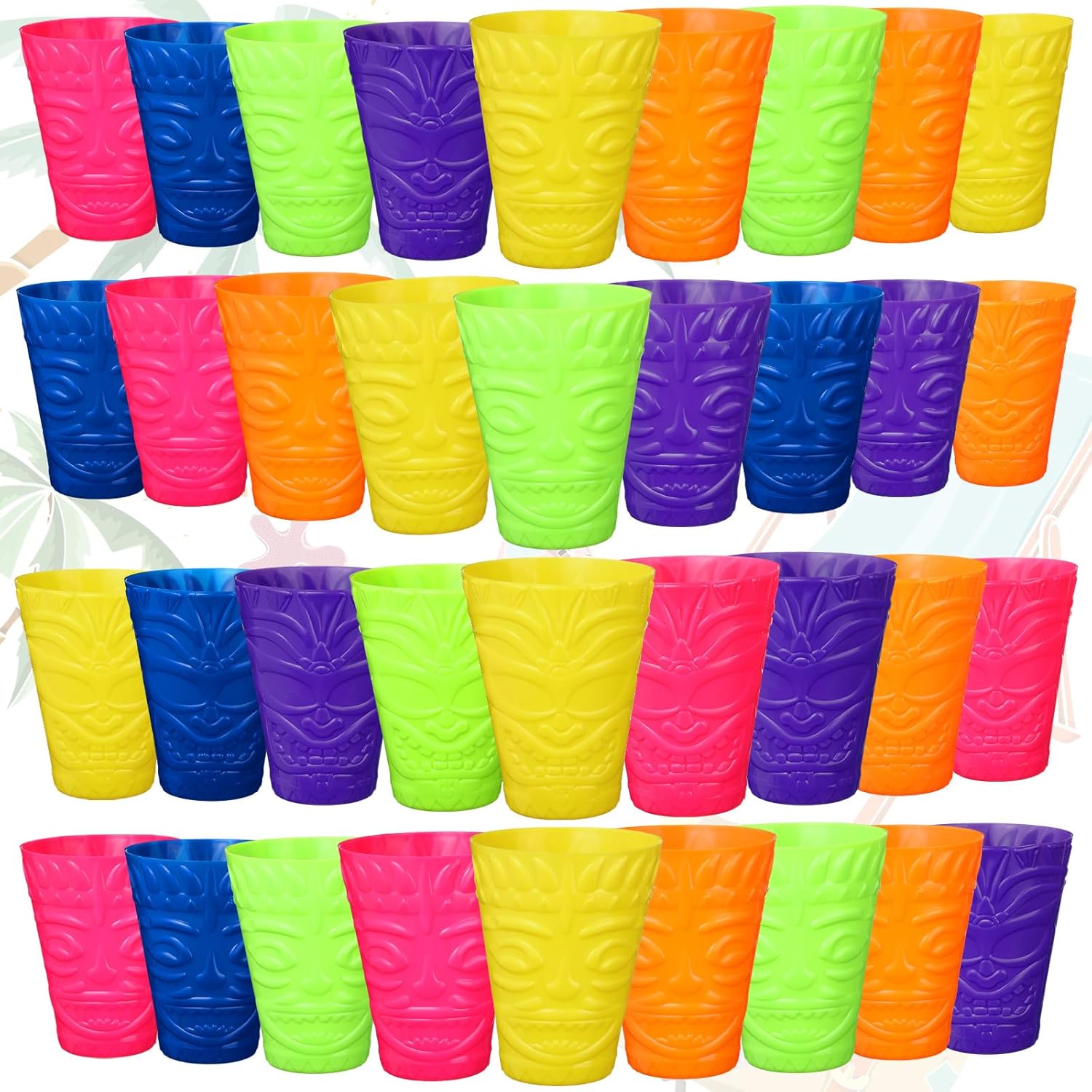 Domensi 36 Pack Tiki Plastic Cups Bulk 10oz Hawaiian Cups Hard Plastic Material Tiki Statue Drinking Cup for Summer Luau Party Drinkware Supplies