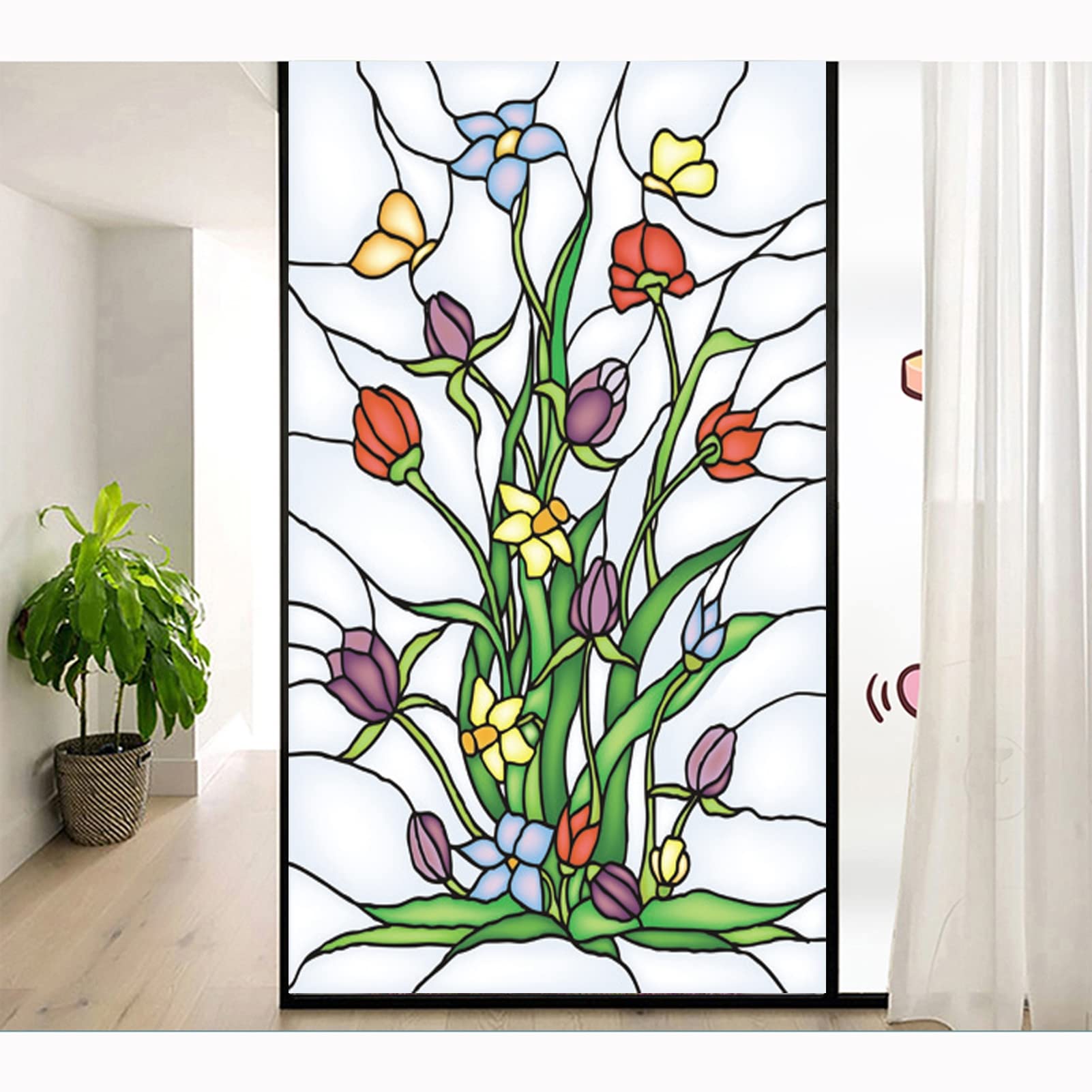 Siunwdiy Church Colorful Privacy Window Film No Glue Window Cling Static Cling Glass Window Film Sliding Door Bathroom Static Cling Stickers Home Décor,Translucent B,40x60cm
