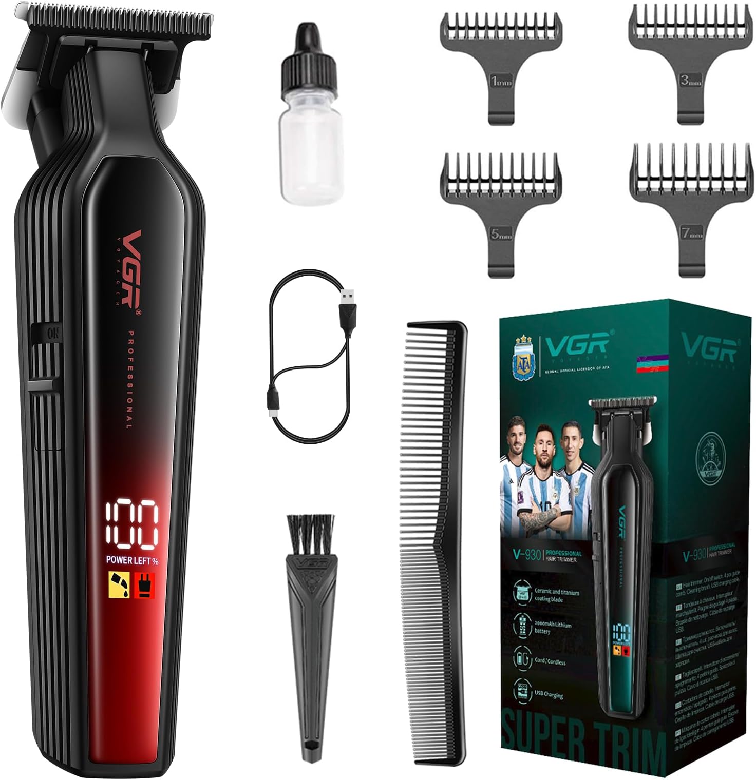 VGR 930 Professional Beard Trimmer Hair Clippers for Men, 360 Minutes Run Time Hair Trimmer for Men, Zero Gapped Barber Clippers with T Blade, USB-C Rechargeable Cordless Edgers Clippers, Red