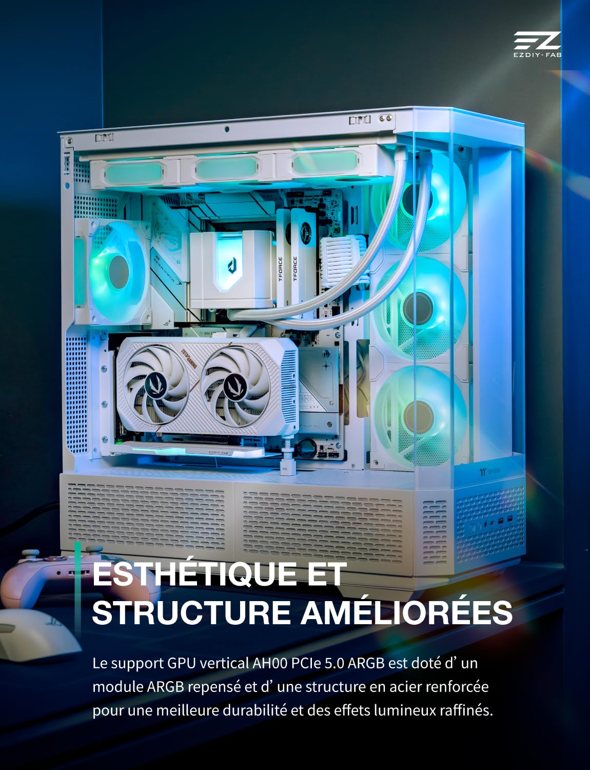 EZDIY-FAB AH00 PCIe 5.0 ARGB Supporto verticale GPU, bianco