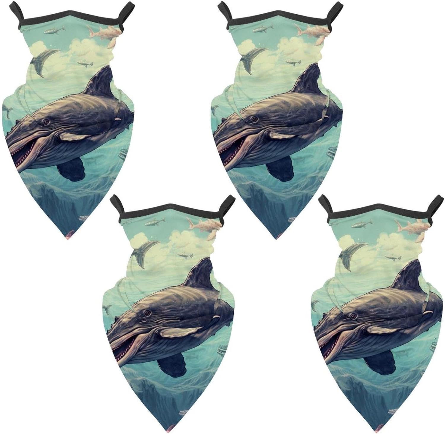 4 Pieces Cooling Neck Gaiter Face Cover for Sun Protection Whale Face Mask Reflective for Men Women Fishing Cycling Hiking