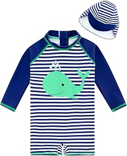 Baby Toddler Boys Swimsuit UPF 50+ Rash Guard Swimwear One-Piece with Sun Hat Bathing Suits 3-24 Months