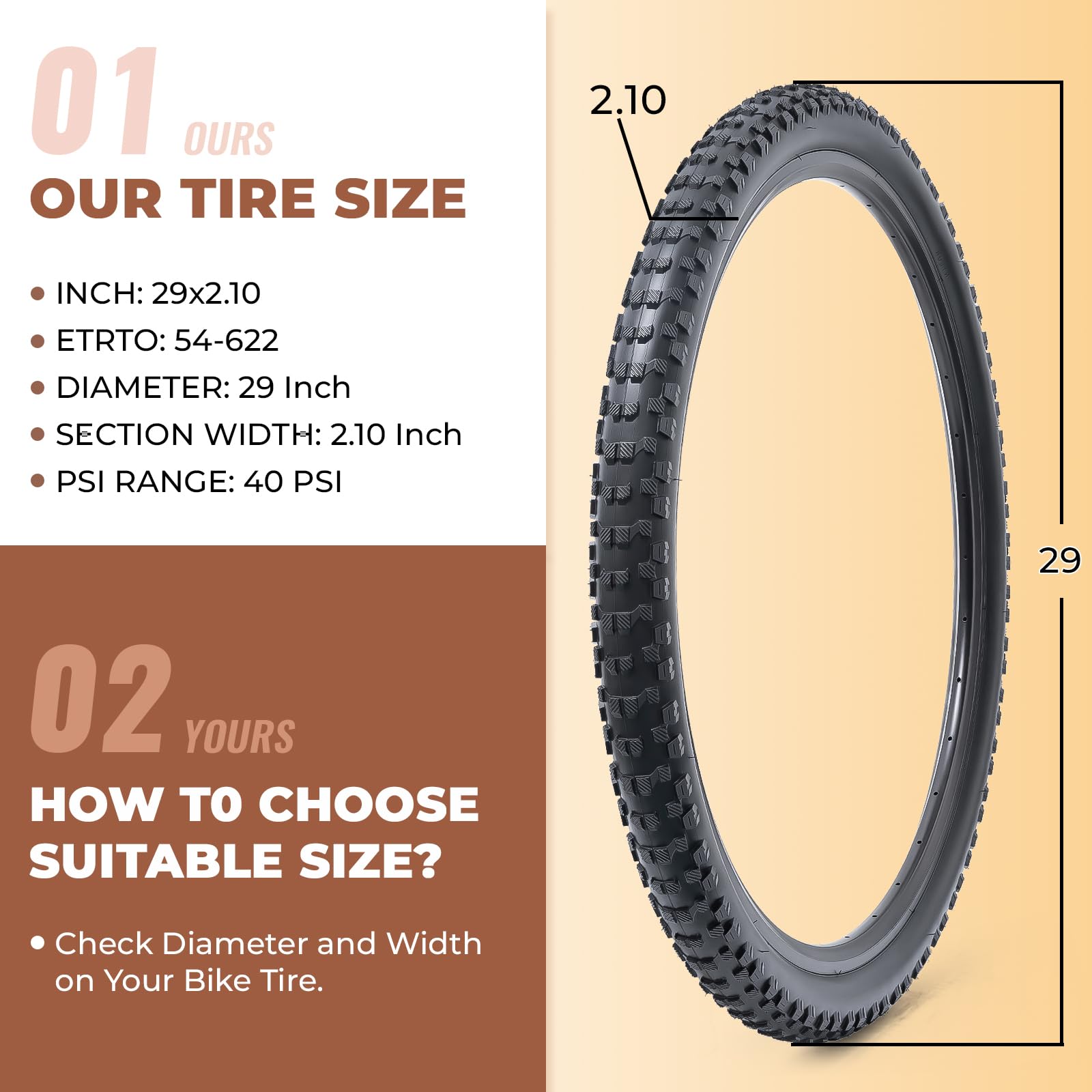 2 pneumatici da bicicletta 29 x 2,10, 29 pollici, 29 x 2,10, 54 – 622, compatibili con mountain bike, bici da corsa, City bike, 29 x 2,10, 29 x 2,125, pieghevoli