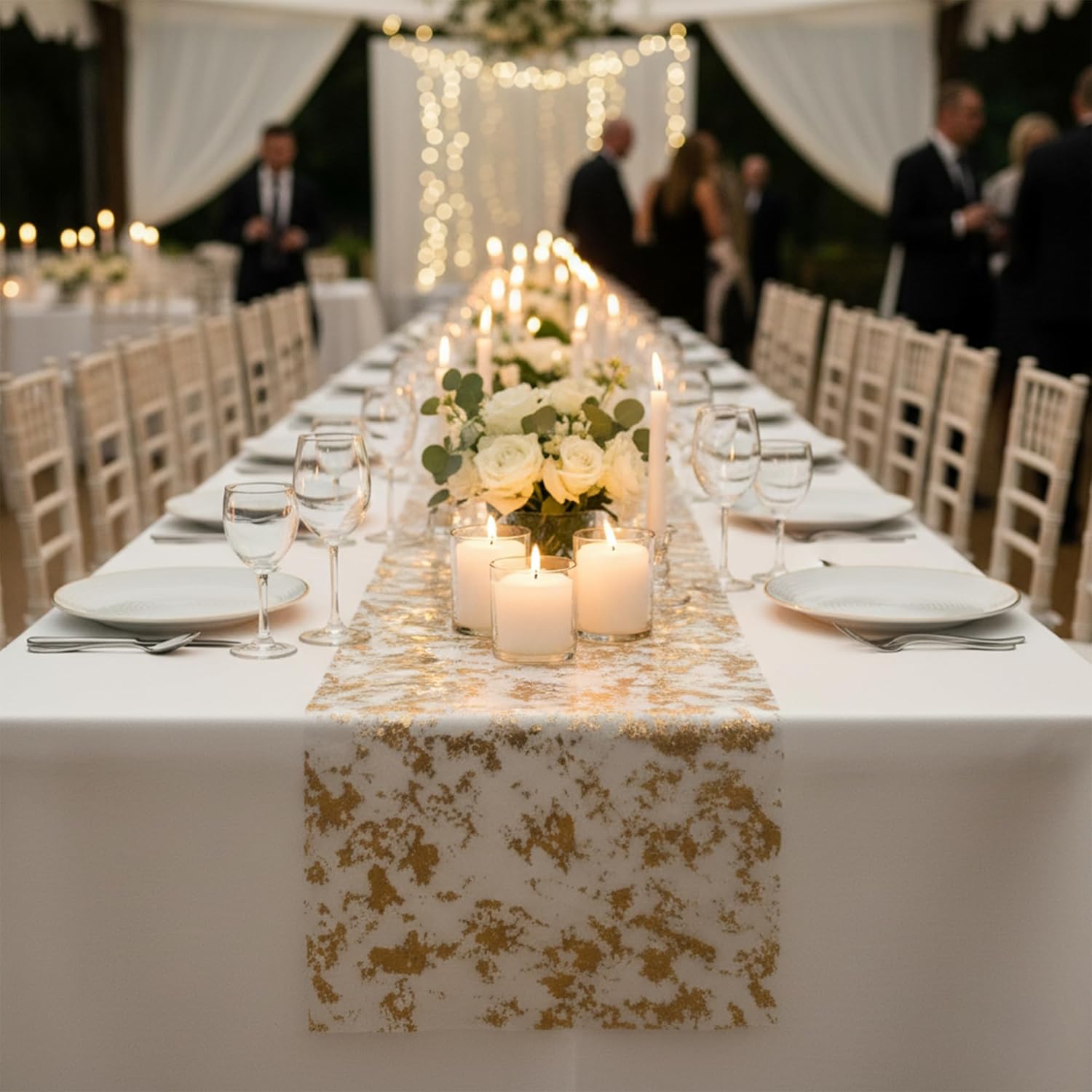 PapaKit Sparkle Metallic Gold Thin No-Iron Table Runner 11in x 65ft (20 Yard) Roll, for Holidays, Wedding, Parties and Everyday Decoration