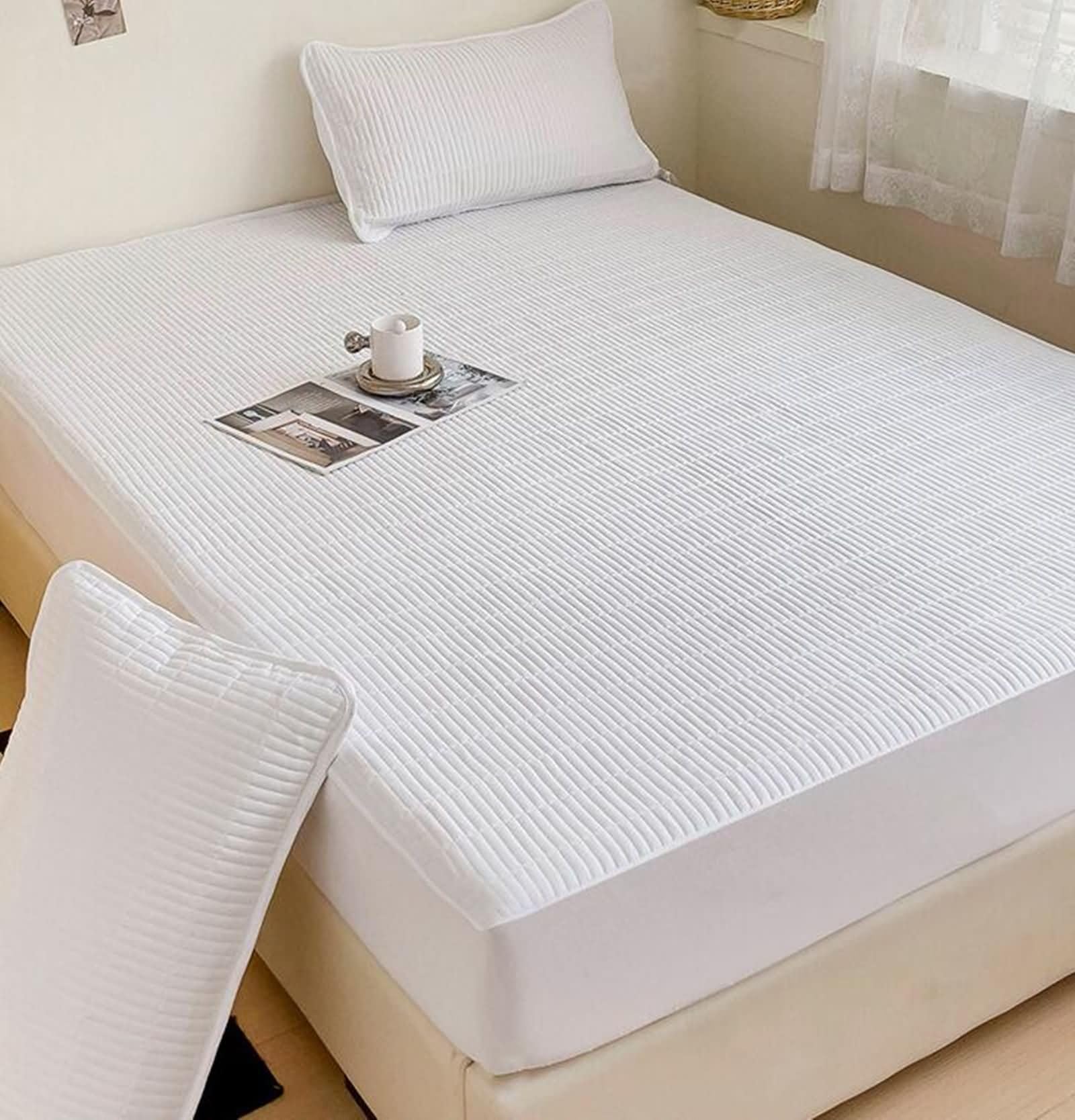 Lenzuola Cotone Singolo con Angoli, Tinta Unita, 120 x 200 CM, Bianco