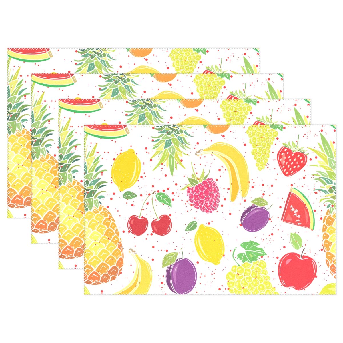 U-Life Cute Fruit Pineapples Summer Grapes Place Mats Placemats Table Mat 12 x 18 Inch for Kitchen Dining Tables Set of 6