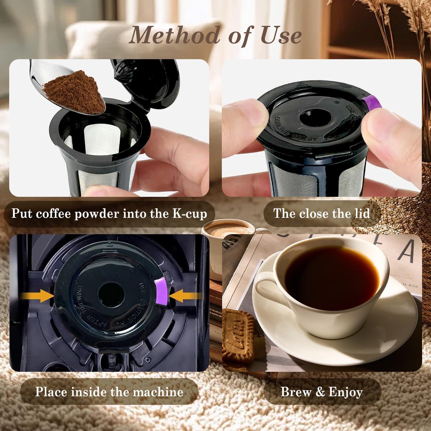 EKIND 4 Pack Black Reusable K Cups Coffee Filters, Universal Refillable Pods Compatible with Model 1.0, 2.0 & MiniPlus Series image 3