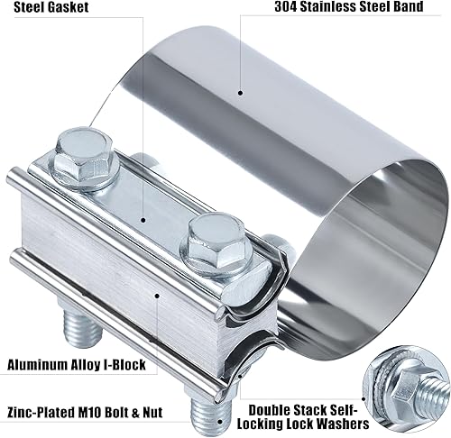 Miniatura 5 de Abrazadera de escape de 1.75 pulgadas, silenciador de escape de junta a tope de 1 34 pulgadas, acoplador de manguito de abrazadera de acero