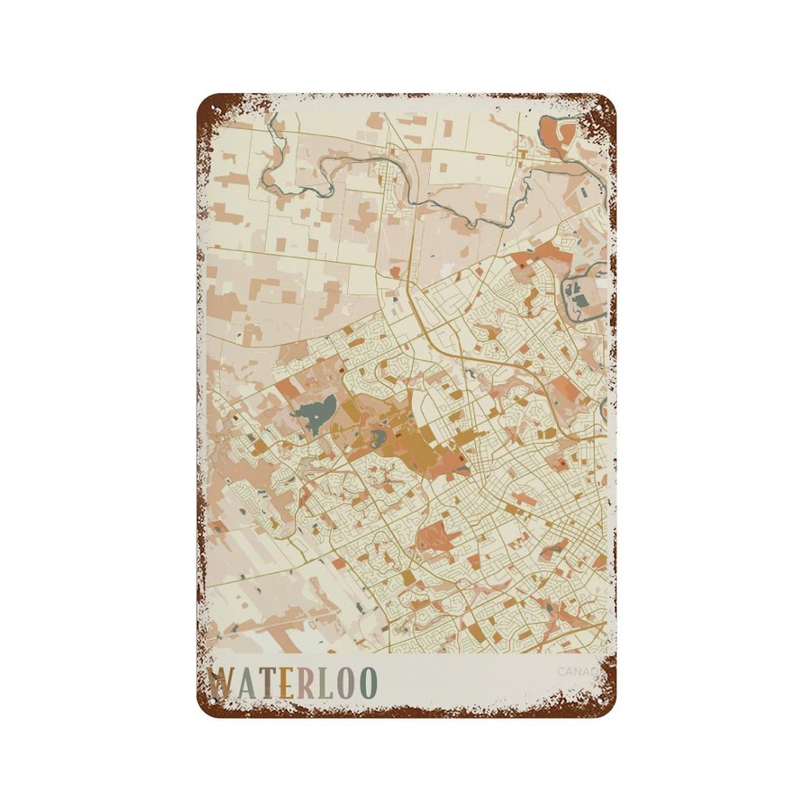 xiaoxiaoshen Waterloo Map City Ontario Canada Boho Wall Decor Art Metal Tin Poster Modern Home Decor Art Home Bar Shop Decorations Vintage Sign 30x20cm