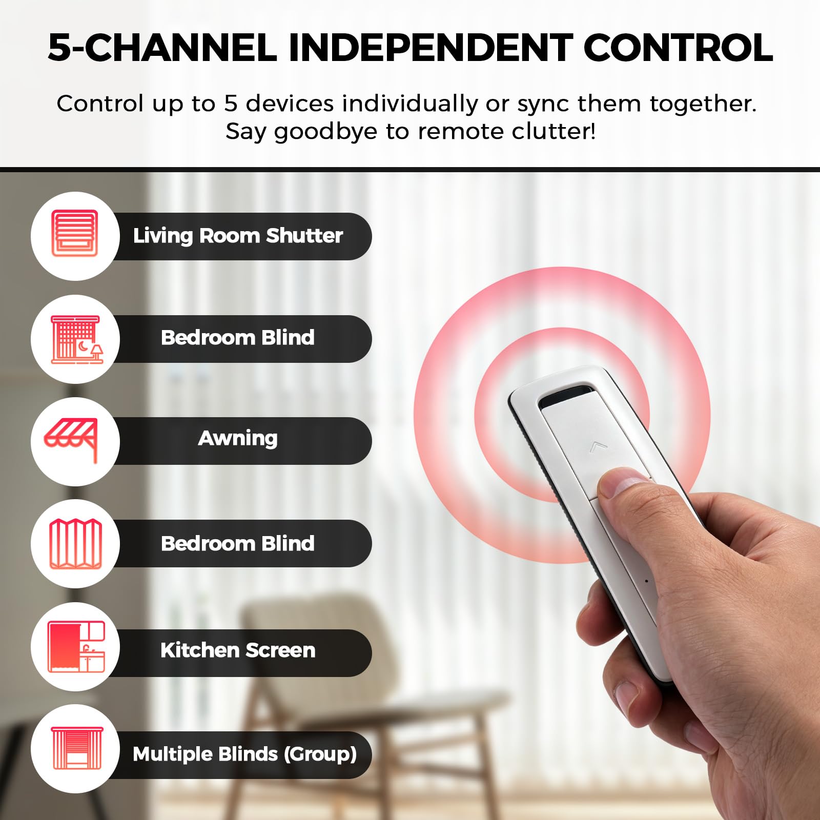 2 Stück Ersatz somfy rts fernbedienung für zentrale Haussteuerung von Rollläden, 5-Kanal Funksteuerung mit "My" Position für Smart-Home Nutzer (Kompatibel mit Situo 5 RTS, NICHT für IO-System)