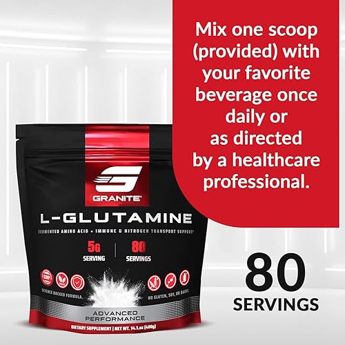 Miniatura 8 de Granite L-Glutamina en polvo (fermentado), recuperación y apoyo inmunológico, 80 porciones