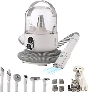 Dog Grooming Vacuum Kit, 13.4Kpa Suction Power Pet Hair Vacuum for Shedding Grooming with 2L Large Capacity Hair Storage, 5 Professional Pet Grooming Tools for Dogs Cats Grey
