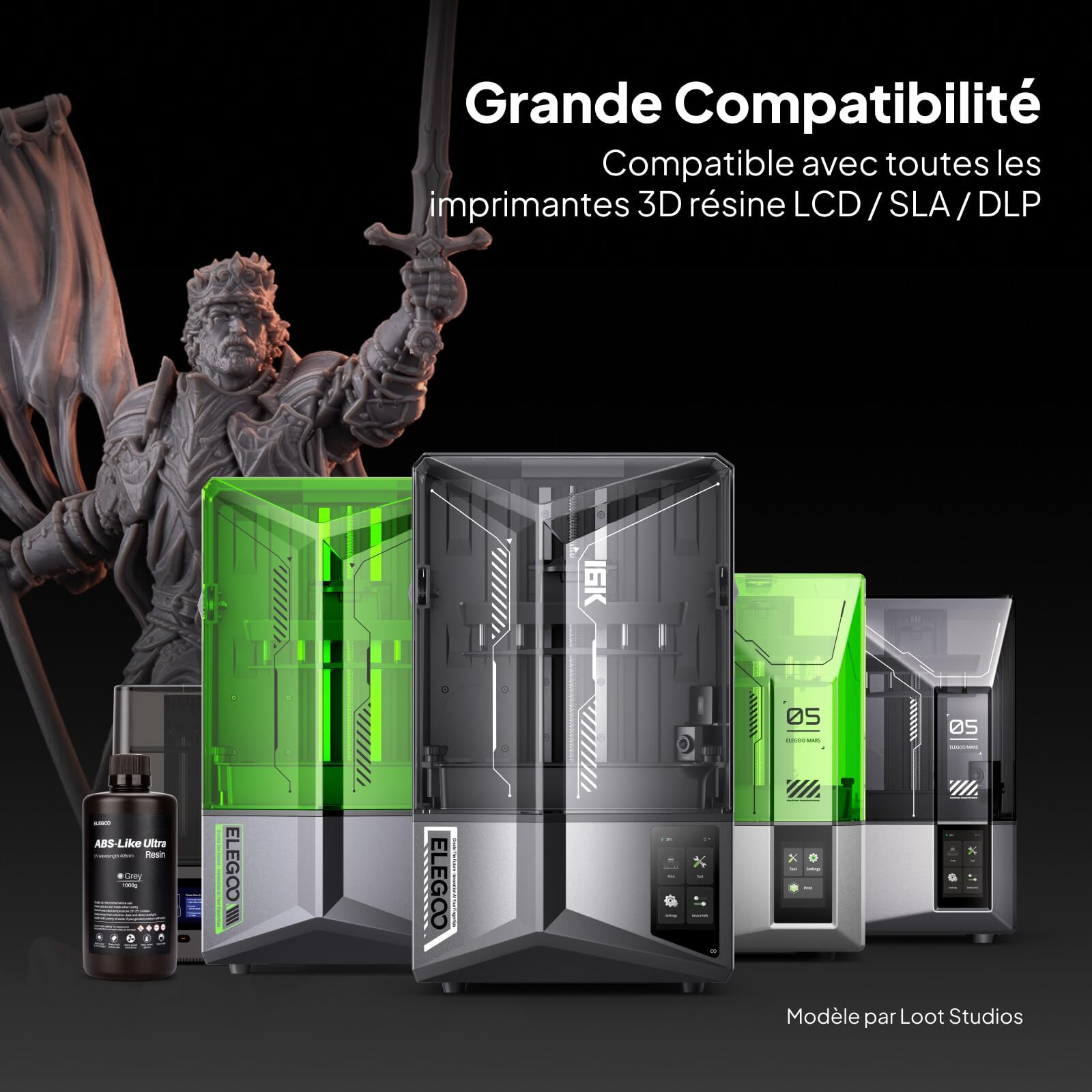 ELEGOO Résine ABS Like Ultra, Gris 1000g, Résine Imprimante 3D avec Résistance et Solidité Accrues, Compatible avec Imprimantes 3D MSLA/DLP/LCD, Résine Parfaite pour Application d’Outil