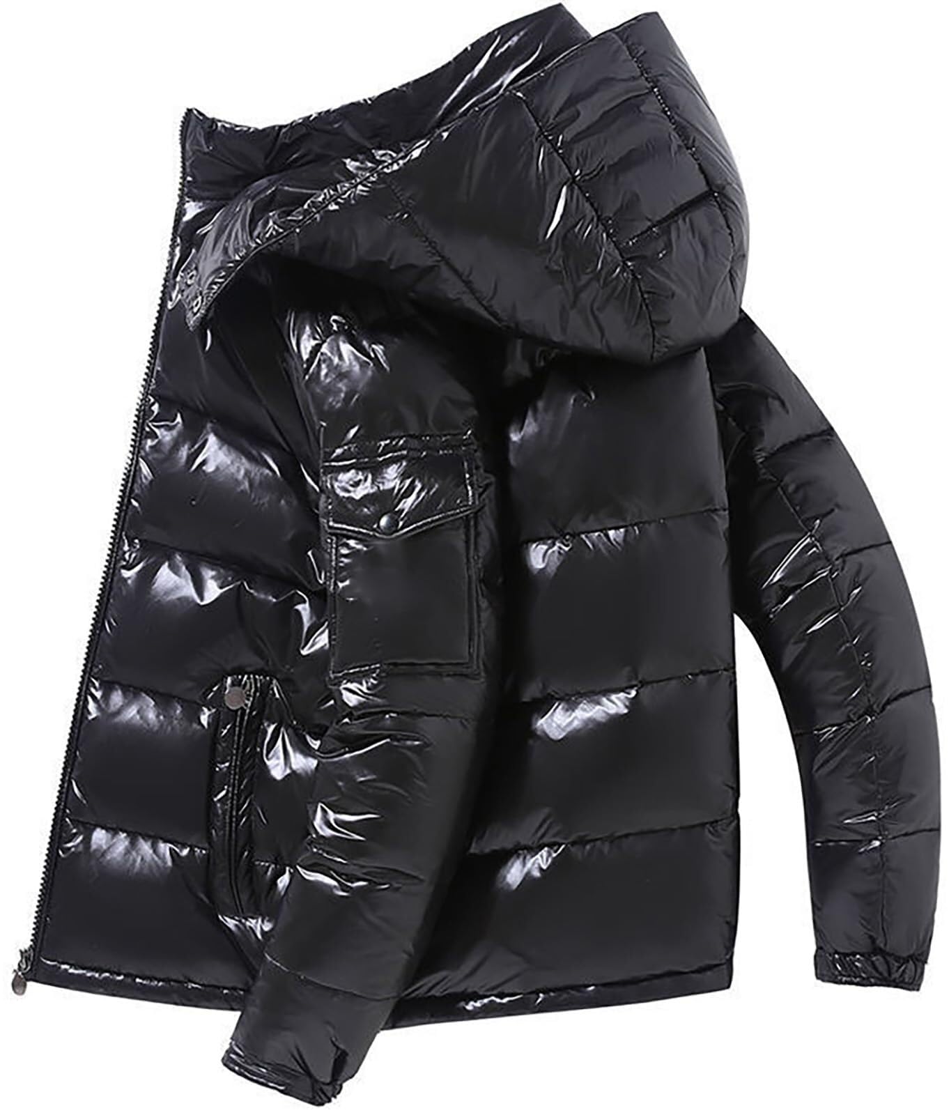 Lockenstab Heavy Quilted Shiny Down Jackets For Men, Powerful Puffer Coat With Hood, Black