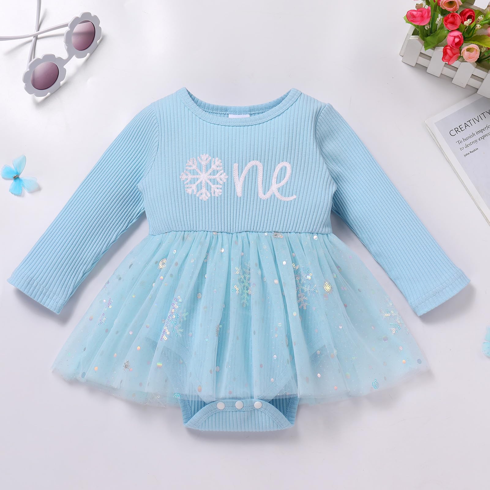 Odizli Baby Mädchen 1. Geburtstag Outfit Langarm Gerippt Strampler Pailletten Tüll Kleid + Stirnband Bekleidungssets
