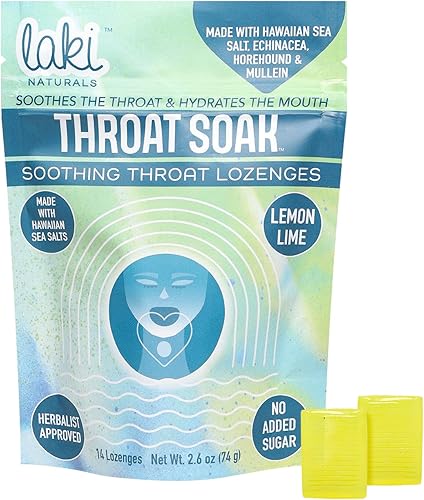 Laki Naturals Pastillas de garganta de hierbas para remojar para la garganta (14 unidades) Gotas calmantes de sal marina hawaiana para dolor de