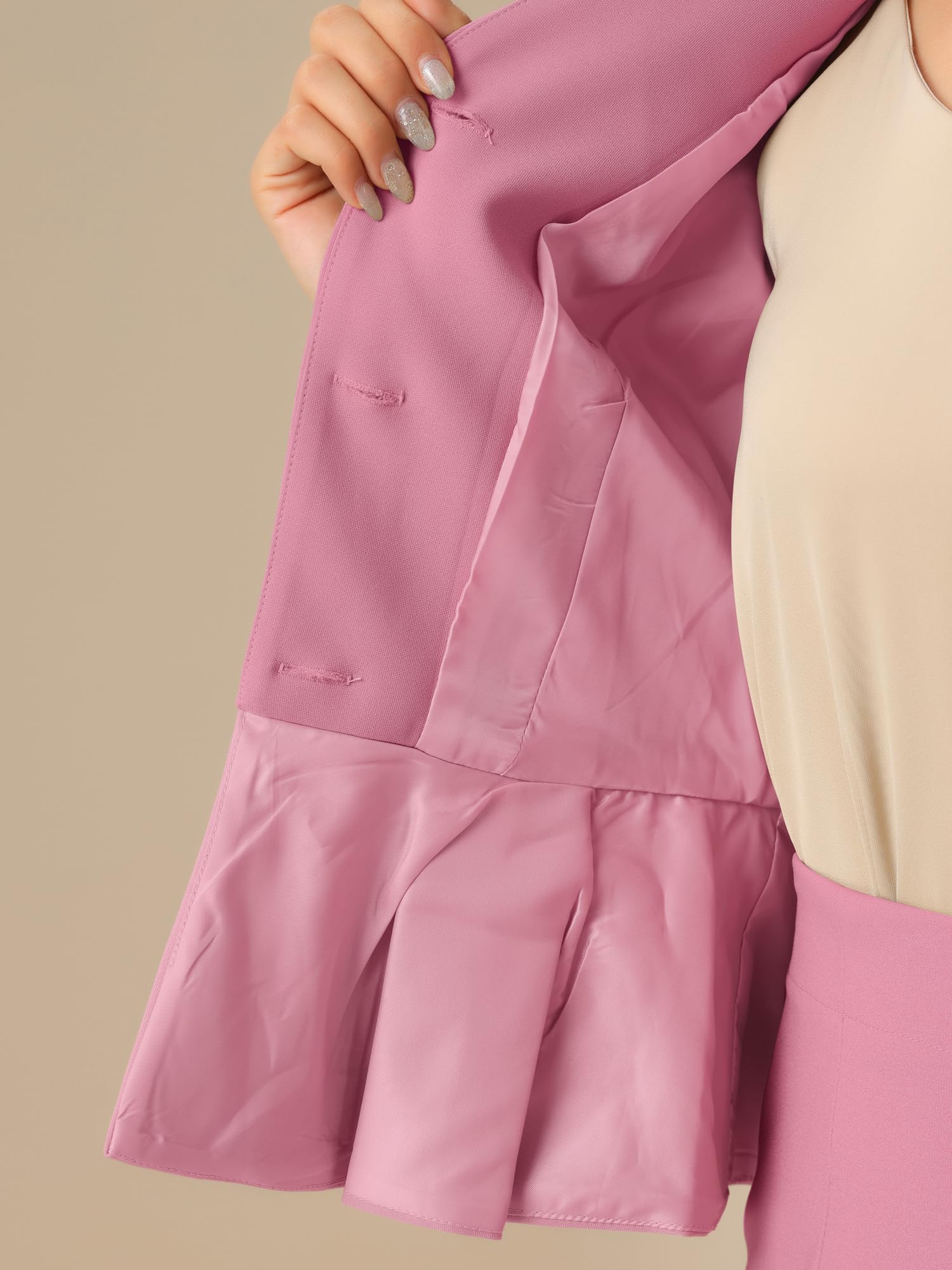 Allegra K Ensemble de Costume 2 pièces pour Femme à Manches Longues sans col Peplum Blazer Jupes Crayon