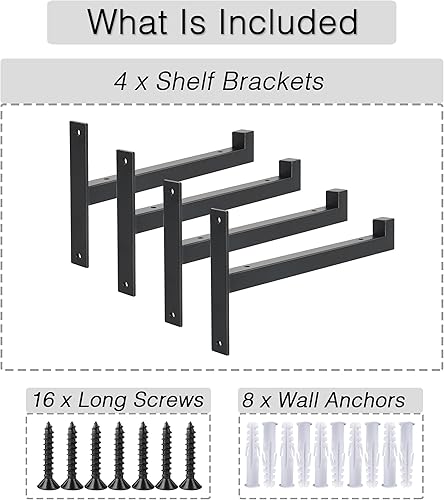 Miniatura 3 de OVOV 4 soportes de acero resistentes para estantes de metal industriales montados en la pared (6 pulgadas, 4 unidades, negro)