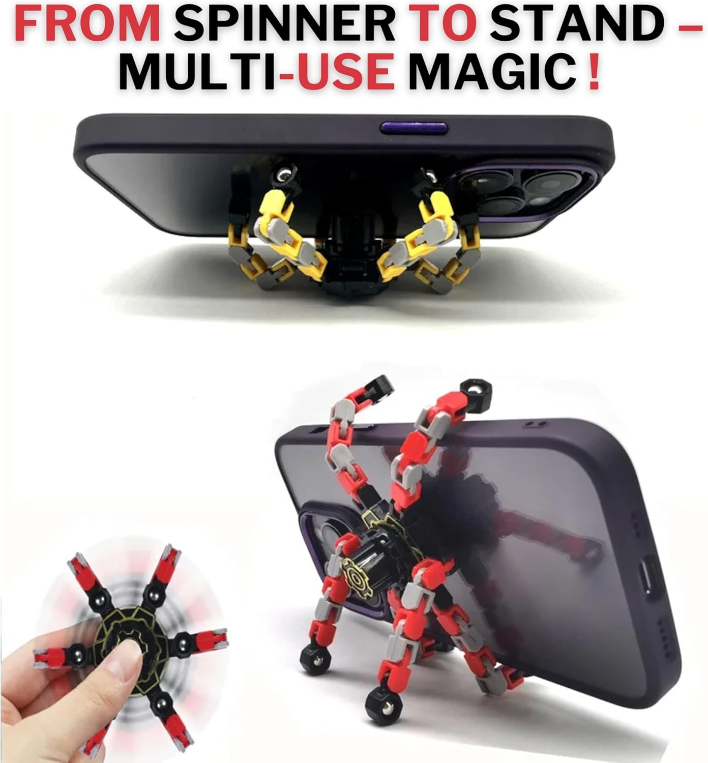 4-Pack Set - Transformable Fidget Spinners for Kids & Adults - Colorful Gyro Spinning Fidget Toys for Boys & Girls - Gift Ideas for Birthday, Children's Party Favor, Classroom Rewards!