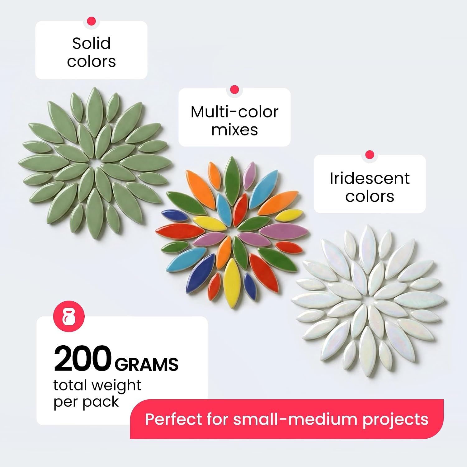 VerzTile Mosaic Tiles for Crafts - Petal Shaped Ceramic Tile Craft Hobbies & Art Projects 39 Color Options Endless Creativity DIY Design (Dark Blue Mix)