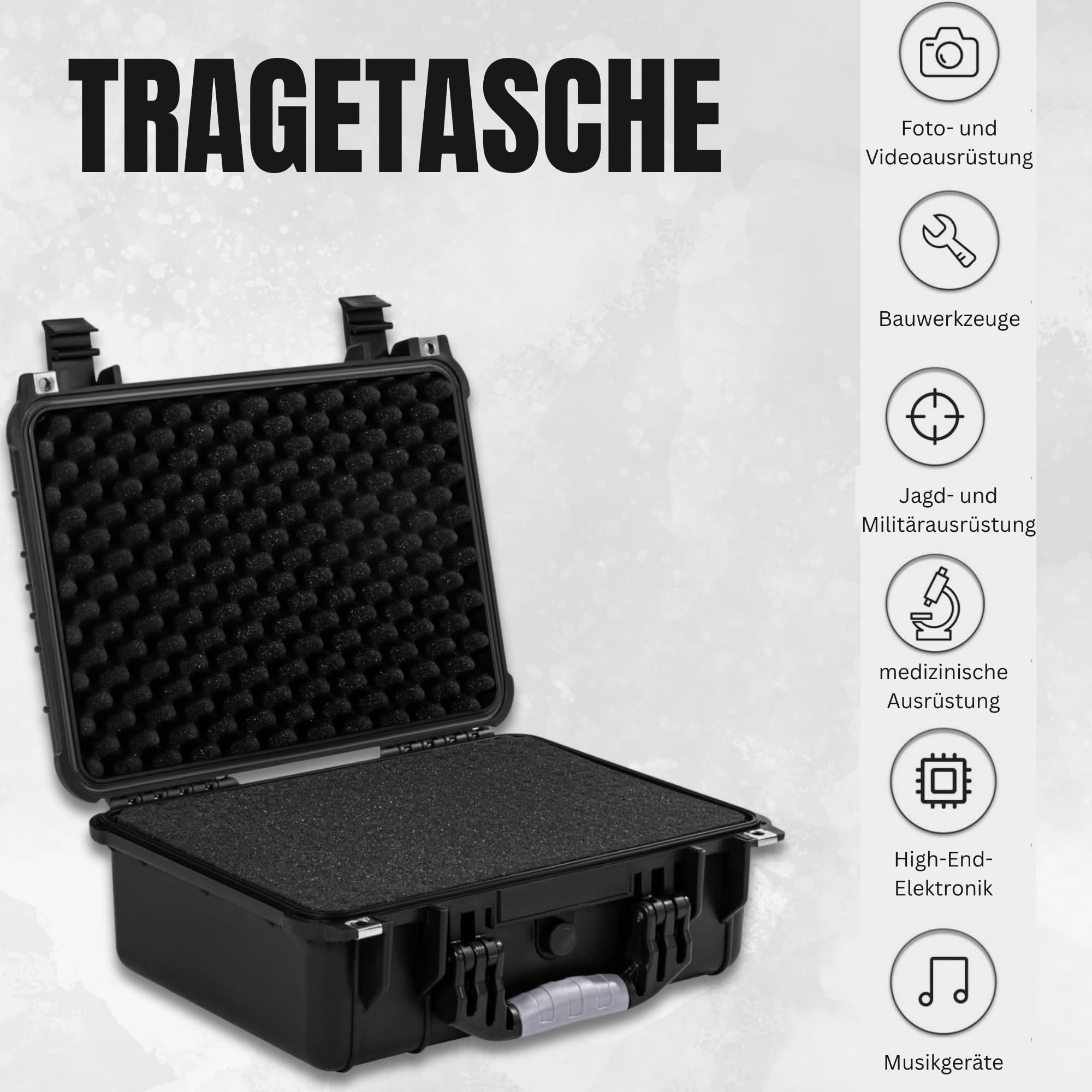 Electronicx Maletín rígido para cámara Espuma – Estuche Protector Resistente a Golpes IP55 a Prueba de Salpicaduras y con Cierre – para Objetivos, Drones, Herramientas y Armas – 41×32×17,5 cm